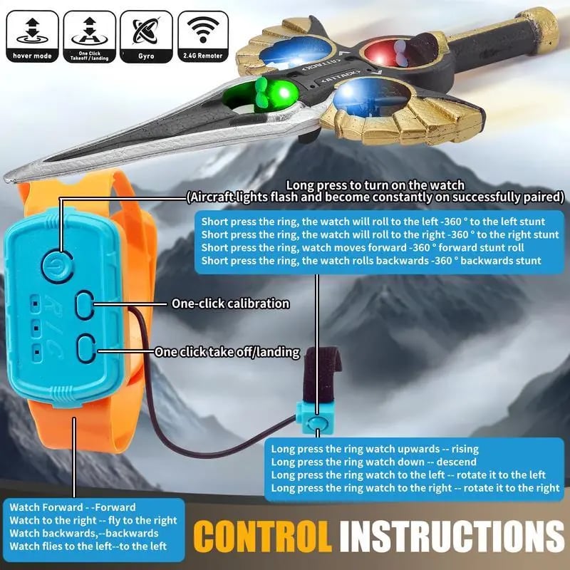 Flying Combat Sword - LED Levitating Rotating Toy with Gesture Control and Watch Remote Function